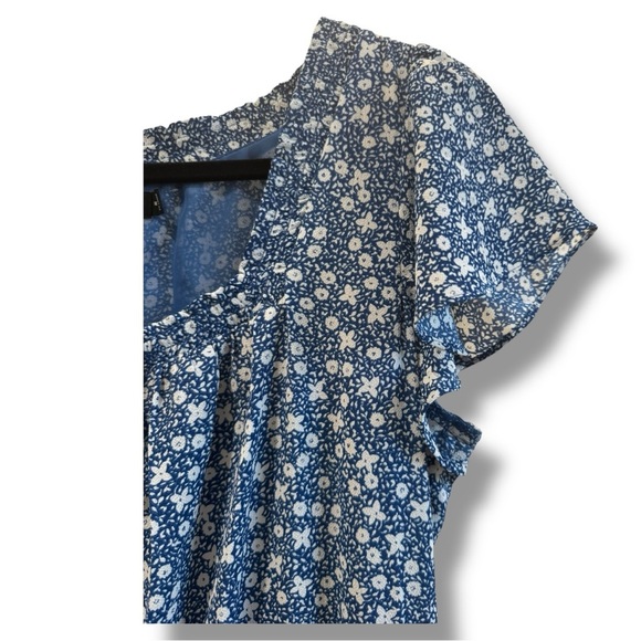 Lauren Ralph Lauren Blue Floral Midi Dress Size 14 – Elegant Boho Cottagecore - Picture 4 of 8